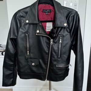 T.J.Maxx women’s Black Faux Leather Biker Jacket with Red Lining